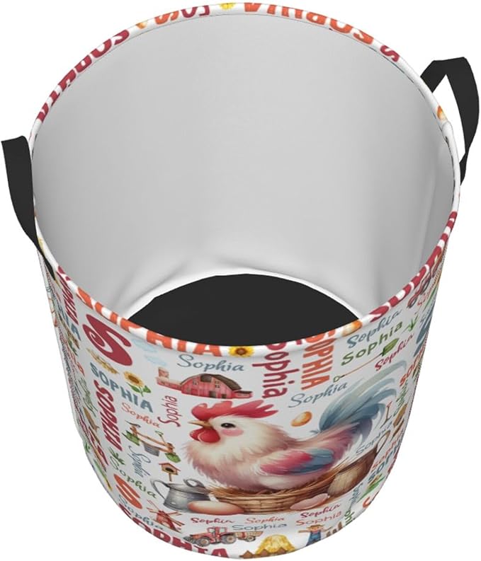 Personalized Farm Chicken Laundry Basket For Baby Kids Boys Girls Adult Custom Hamper Basket With Name For Bathroom Bedrooms Collapsible Baby Laundry Basket, Dirty Clothes Hamper With Handles