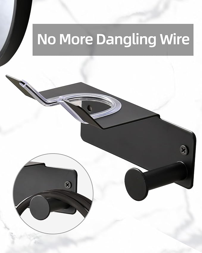Hair Dryer Holder Wall Mounted,Self Adhesive SUS304 Blow Dryer Holder Stainless Steel Hair Dryer Stand Black,Banjekt