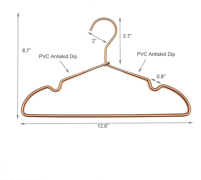 New Born Clothes Hangers Non Slip 12.5“ Rose Gold Copper Wire Children Coat Suit Metal Hanger, 60 Pack Baby Closet Dividers for Nursery Pants Display Organizer for Infant Clothing