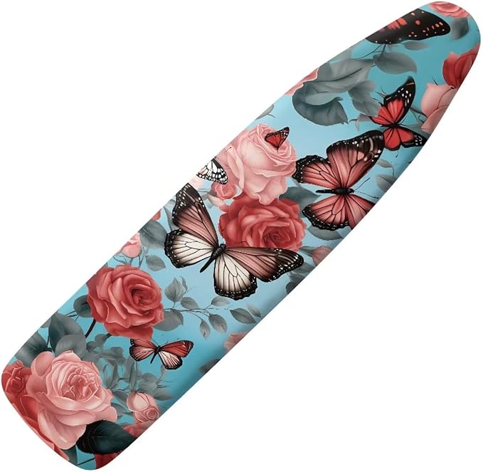 Floral Butterfly Ironing Board Pad,Extra Thick Heavy Duty Padded for Standard Boards,Non Stick,Scorch and Stain Resistant Home Ironing Board Accessory