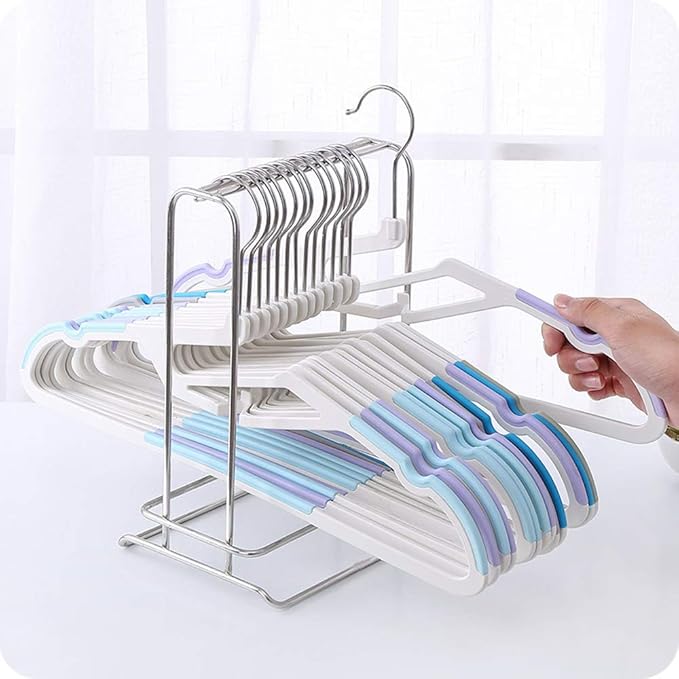 Clothes Hanger Organizer Rack Sturdy Stainless Steel Free Standing Clothes Caddy Storage Rack Holder Stacker for Wardrobe Closet & Room Tidier Laundry Rooms Drying Rack (2)