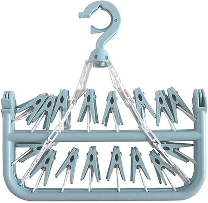 Foldable Clothes Drying Hanger with 32 Clips, Clip and Drip Hangers Clothes Drying Rack, Underwear Hangers for Drying, Laundry Clothes Hanger for Drying Socks Lingerie Baby Clothes Towels Bras Hat