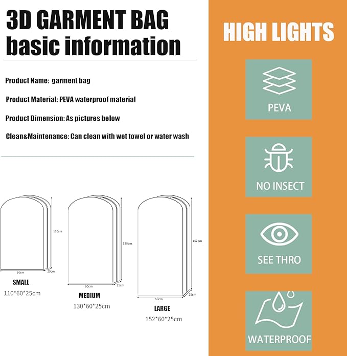 Clear Garment Bags for Open Closet 40"/ Zippered Plastic Suit Covers for Men & Women/Hanging Clothes Storage for Dress, Coat, Shirt (1Pcs 40 inch)