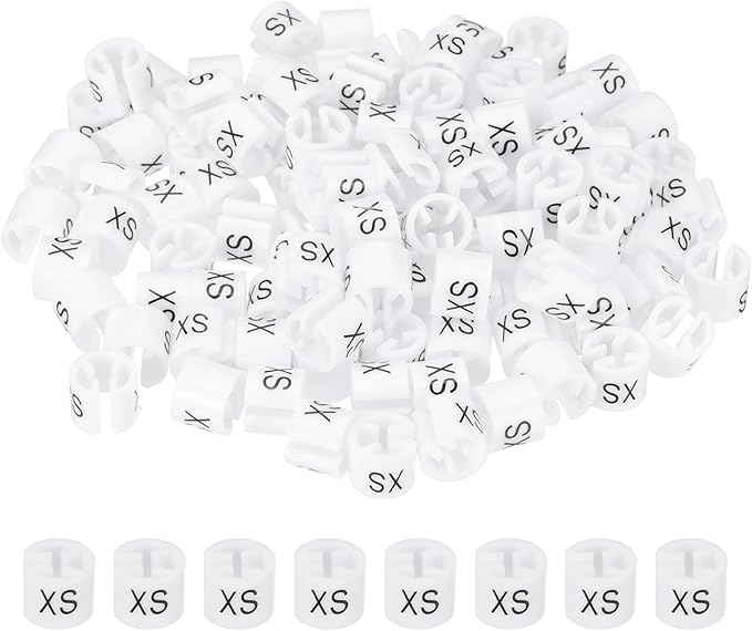 PATIKIL 100 Pcs Clothes Hanger Markers, XS Size Tags Fit 3mm Rod Garment Size Hanger Clips Color Coding Label for Clothing Hangers, White