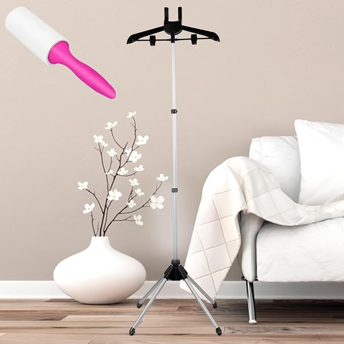 Iron Steamer Stand Rack, Telescopic Garment hanger for Steaming Clothes, Height Adjustable Clothes Steamer Holder,Foldable Portable Standing Garment Hanger with Non Slip Mat