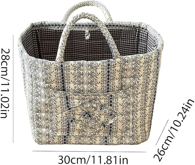 Quilted Fabric Basket Car Storage Basket Boho Floral Laundry Hamper for Nursery Bedroom & Living Room | Organize Clothes Toys