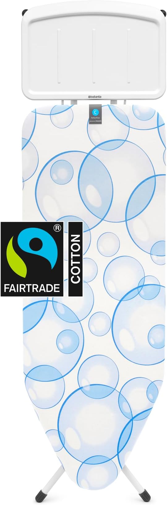 Brabantia - Ironing Board C - Extra Large Steam Iron Rest - Adjustable in Height - Non-Slip Rubber Feet - Triple Layer Cotton Cover - Foldable XL Unit - Bubbles - 124x45 cm