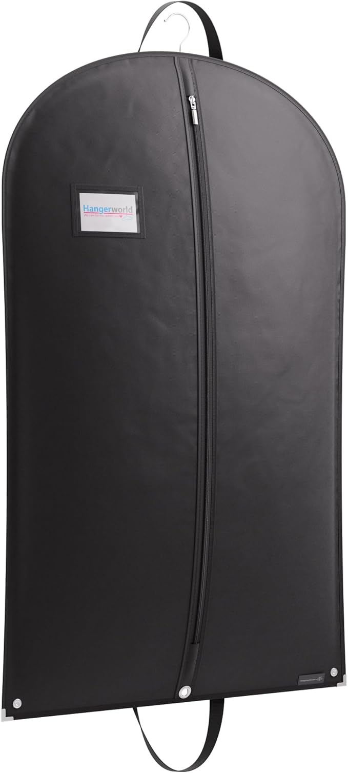 HANGERWORLD 40inch Hanging Suit Garment Bag Travel Carrier Clothes Cover with Handles, Acid Free Breathable Dust Proof Material (1 Pack, Black)