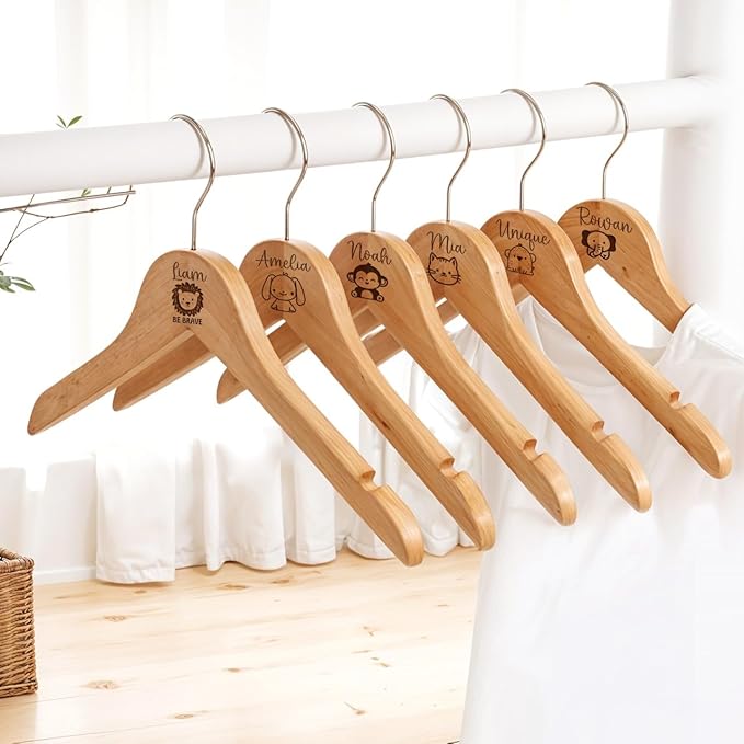 Personalized Baby Hangers with Name, Engraved Kids Hangers for Children & Toddler Shirt Coat Hangers with 360° Rotatable Hook, Closet Hangers for Children, Non Slip Hangers Personalized Gift - 2 Pack
