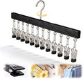 Legging Hangers for Closet, 2026 New Closet Organizer with Clips, 360° Rotating Space Saving Hanging Closet Organizer for Leggings Socks Hats Jeans (Black-12 Clips, 1PC)