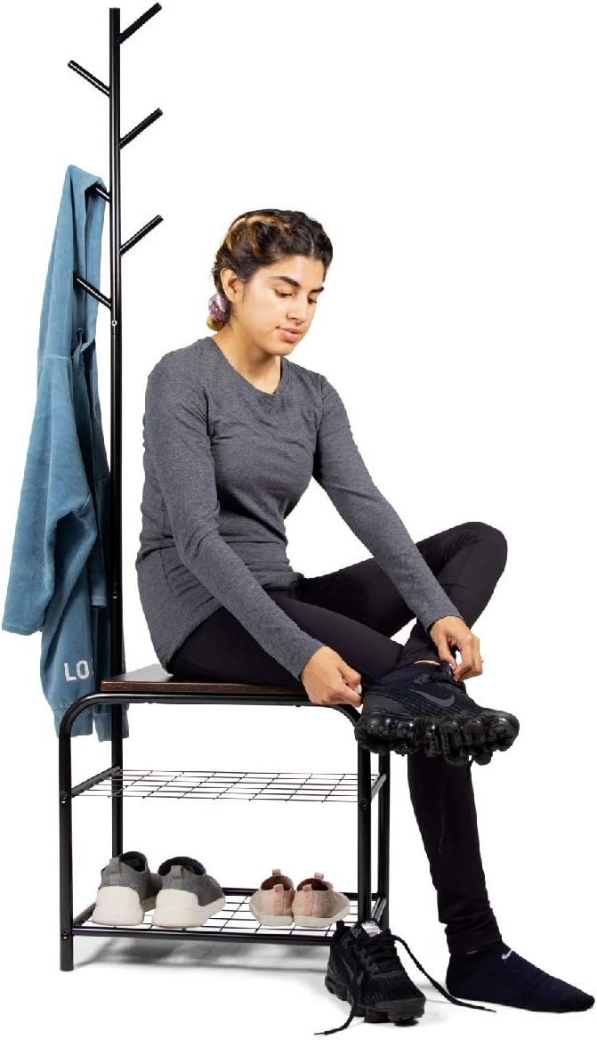 Milliard Coat Rack Hall Tree with Bench (Black)