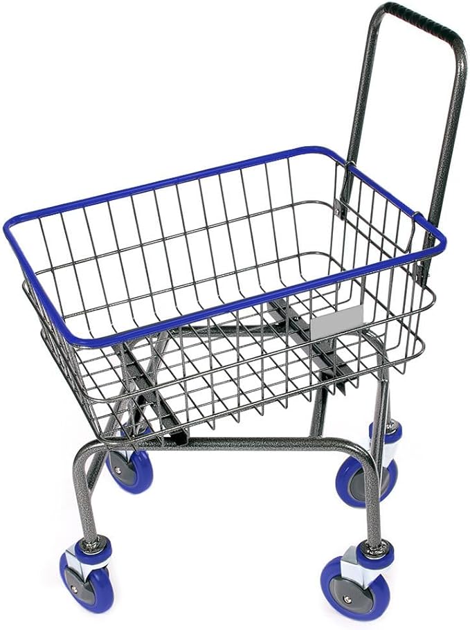 Rolling Laundry Cart with Wheels, Metal Wire Basket, Heavy Duty Utility Cart (Blue)