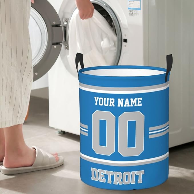 Custom Detroit Laundry Hamper Personalized Laundry Basket Customized Name And Number Collapsible Storage Basket for Bedroom Bathroom Living Room Gifts