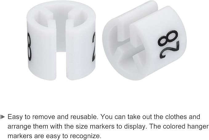 MECCANIXITY Clothes Hanger Marker Colored Hanger Sizer Garment Markers Tag (Number 28, White) for Garment Clothing Color Coding, Pack of 100 Pcs