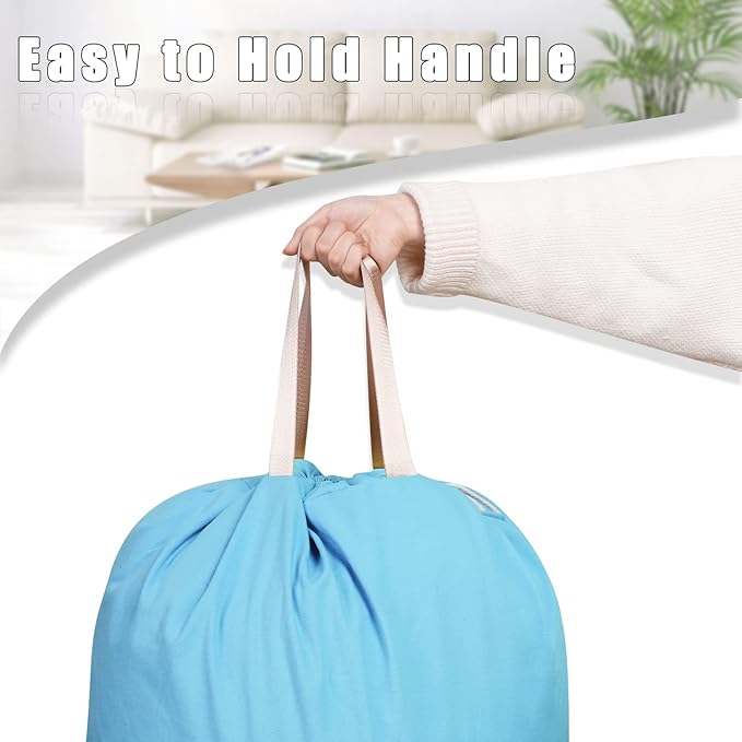 Sanlykate Large Canvas Cotton Laundry Bag with Drawstring & Handles, Heavy Duty Durable Dirty Clothes Organizer, Tear Resistant Hamper Liner Storage Bag, Travel Sack, 25.5 x 34inch - Azure