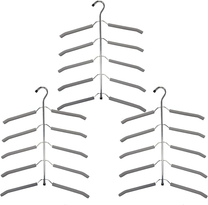 3 Pack 5 in 1 Hangers Blouse Tree Hangers Non Slip Space Saving Clothes Hanger Multi-Layer Clothes Hanger Stainless Steel Sweater Shirt Hanger Closet Storage Organizer(Grey)