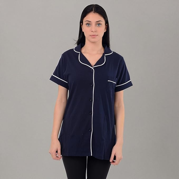 USBD Post Mastectomy Shirt with Drain Pockets Lapel Collar Post Op Button Down Recovery Tops