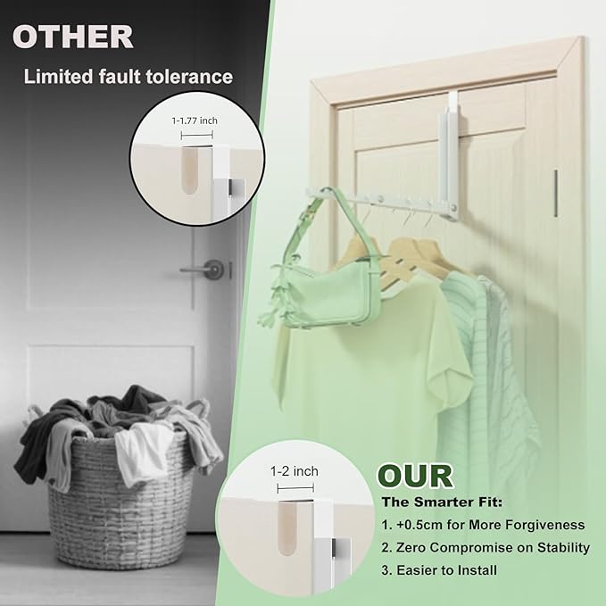 4 Pack Over The Door Hanger Folding Clothes Drying Rack, Folding Hanging Coat Rack for Indoor Laundry Room Compact Small Space Foldable Portable Clothing Hanger Hook Collapsible(White)
