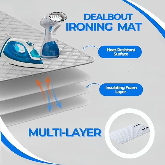 Premium XL Ironing Mat 47x29 Thick Quilted Heat Resistant Pressing Pad Portable Board Alternative for Countertop Washer Dryer Laundry Steamer or Table Cover Silicone Iron Rest Cloth Storage Bag