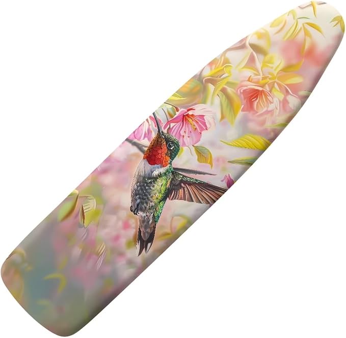 Hummingbird Flowers Sock Stain Resistant Ironing Board Cover Non Stick Scorch Stretchable Easy to Install Iron Replacement Cover Fitted 15 x 54 Inch Iron Board Christmas Red Decor