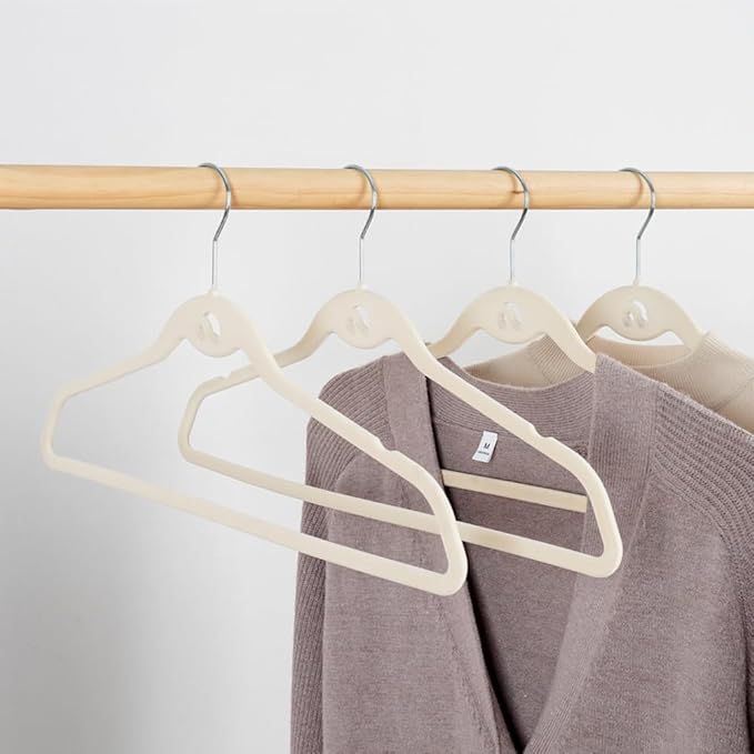 Heavy Duty Velvet Hangers with Cascade Hook, Durable, 360 Degree Rotatable Hook (50, Beige)