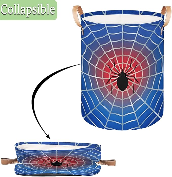 Large Laundry Basket Hamper - Blue Red Spider Web 62L Collapsible Storage Bin for Blankets,Kids Toys, Dirty Clothes, Tall Baby Nursery Hamper for Bathroom, Boys Bedroom Decor,Gift Basket
