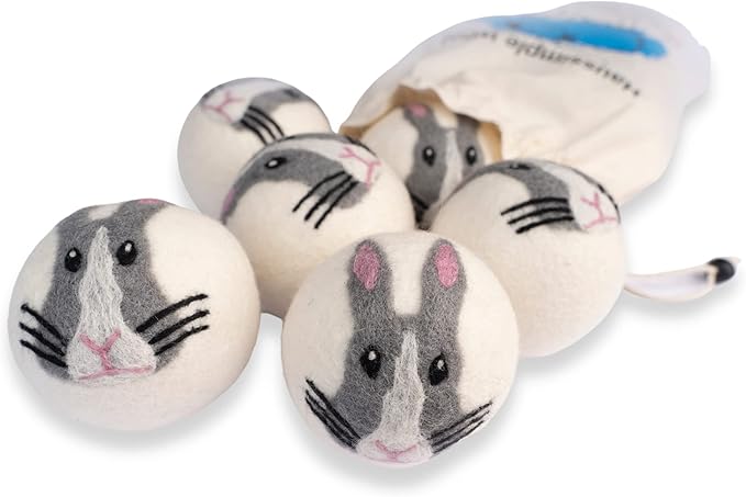 Wool Dryer Balls Organic Felt 6 Pack Laundry Fabric Softener, Extra Large Reusable Handmade Natural Sheep Wool Lint Wrinkle Free Anti Static Baby Safe (Bunny)