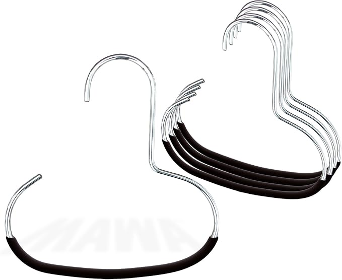 Mawa Scarf, Shawl, Belt, and Accessory Organizer, Non-Toxic Metal Hanger with Grip Coating, Easy Access Open Hook, Model G-1 Space Saving Design, Set of 5, Black