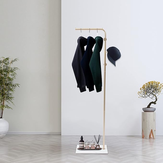 67in-Boutique Retail Display Clothing Garment Rack with Storage Base and Hooks, Heavy Duty standing Coat Rack Hanging Clothes, Bags, Hat and Shoes for Entryway Bedroom Clothing Stores