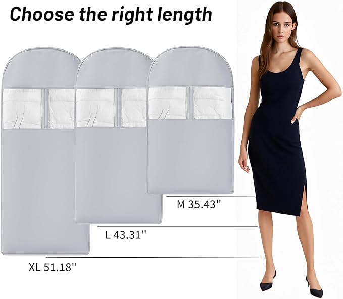 Space Saving Hanging Compression Garment Bag with Zipper for Closet Storage, Hanging Clothes Storage Bag, Garment Covers for Coats and Down Jackets, Gray, L