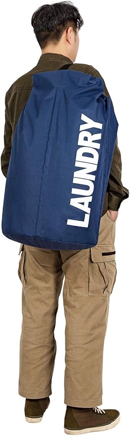 WOWLIVE Extra Large Foldable Laundry Bag Laundry Basket Collapsible Laundry Hamper Backpack Liner Dirty Clothes Hamper Standing Waterproof Hampers for Dorm Room(Dark blue)