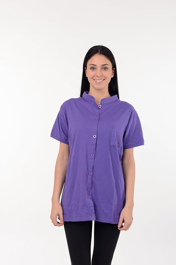 USBD Post Mastectomy Shirt with Drain Pockets Band Collar Post Op Recovery Tops
