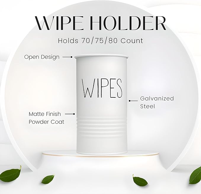Wipe Holder for Kitchen/Bathroom Counter, Farmhouse Kitchen Decor, Vintage Countertop Wipe Storage Organizer Caddy, Steel with Matte White Finish