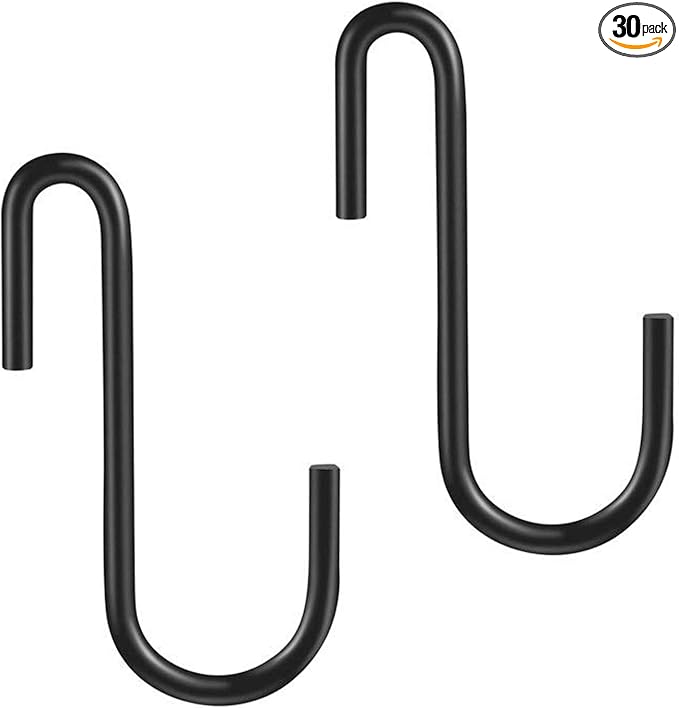 YourGift 30 Pack Heavy Duty S Shaped Hooks - Black Hanging Hangers for Kitchen, Bathroom, Bedroom and Office: Pan, Pot, Coat, Bag, Plants