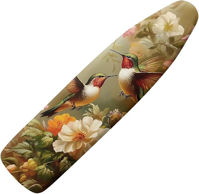 Hummingbird Floral Ironing Board Cover Heat Resistance and Resist Scorching Iron Board Covers Modern Art Decorations Standard Size 15×54 Inch with Elastic Fastener Straps
