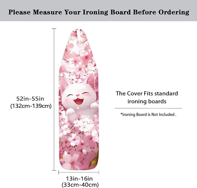 Waterproof Ironing Board Cover Cute Cat Iron Board Cover with Padding 15x54 Inch Standard Size 54x16 inch Pressing Cloth for Ironing (Pink)