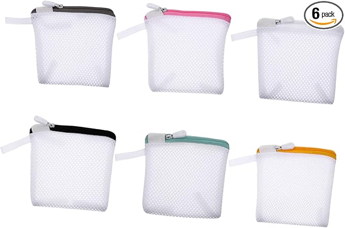 6-Pack Mesh Laundry Bags with Zipper for Washing Machine Travel & Delicate Clothing Organizer Foldable Lightweight Mesh Wash Bags for Bras Underwear