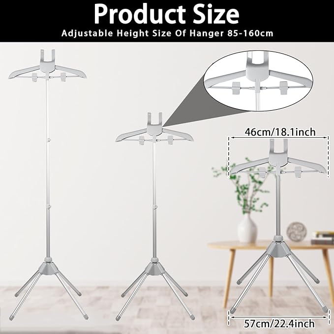 Clothes Steamer Stand, Folding Telescopic Height Adjustable with Ironing Gloves, Gray
