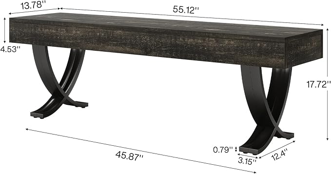 Tribesigns Entryway Shoe Bench, 55-Inch Wooden Shoe Bench with Metal X-Shaped Legs, Industrial Long End of Bed Stool with Seating for Living Room, Bedroom, Hallway, Porch (Oak & Black)