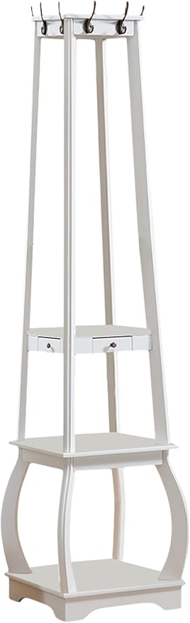 Kings Brand Furniture Entryway Coat Rack with Storage Shelves & Drawer, White