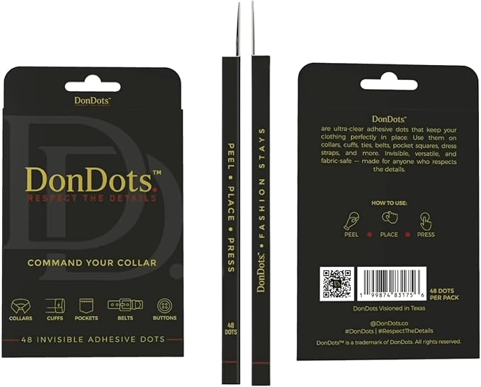 Adhesive Collar Stay Dots for Dress Shirts, Invisible Collar Support, Fabric-Safe, No-Sew Alternative to Collar Stays, Don Dots All-Day Hold