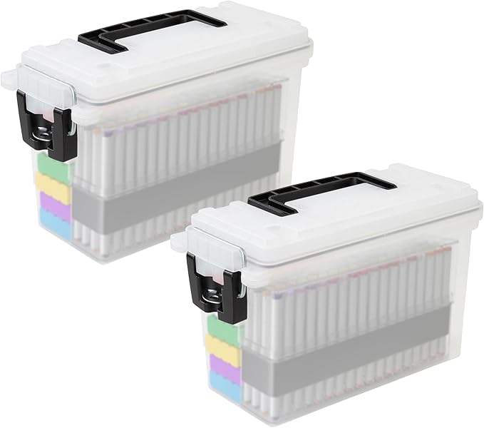 Sheffield 12793 2-Pack Ammo Storage Box, Stackable .30 Cal Field Boxes, Water and Dust Resistant, Lockable Storage Box with Handle, Secures Hunting Gear, Supplies, and Bullets, Made in USA, Frost