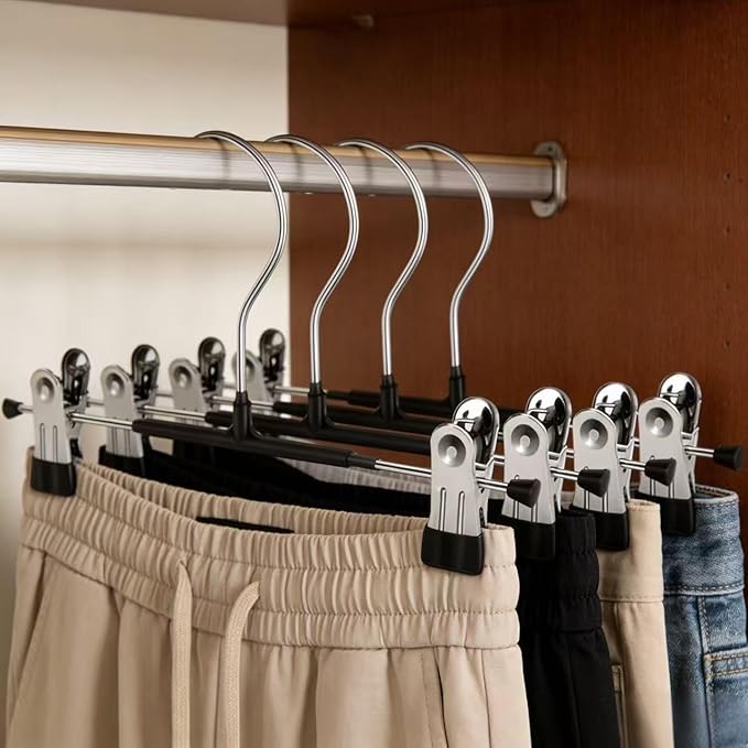 10-Pack Metal Pants Hangers with 2 Non-Slip Clips for Pants Socks and Dresses 31cm Long Dress Hangers