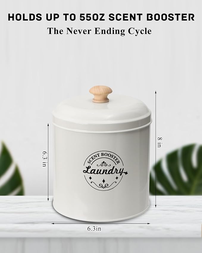 Laundry Scent Booster Beads Dispenser - Metal Farmhouse Laundry Room Decor - Organizing Container for Detergent, Powder (Cream)