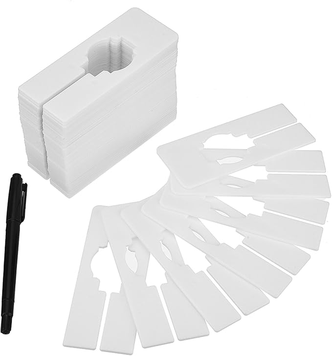Blulu 50 Pack Closet Rack Dividers Rectangular with a Marker Pen White Clothing Hanger Dividers Writable and Reusable for Sorting Clothing Size, Color