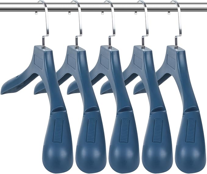 DEDU Suit Hangers for Men 20 Pack, Sweater Hangers No Shoulder Bump Non Slip Width 17.7", Plastic Clothes Hangers Blue with Metal Hook