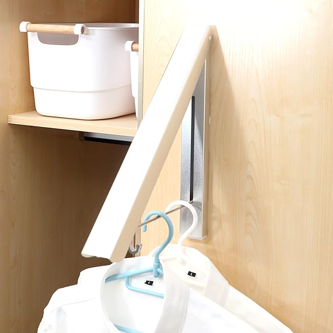 Folding Clothes Hanger Rack, Clothes Laundry Drying Rack Wall Mounted, Retractable Garment Hanger, Easy to Install, Strong Load-Bearing, Collapsible Clothes Dry Rack for Balcony, Bedroom, White