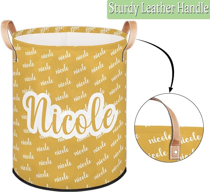 Custom Name Laundry-Hamper, Personalized Yellow Kids-Clothes-Hamper Foldable with Name, Customized Storage Basket with Handles Waterproof Gift for Boys Girls Baby Women