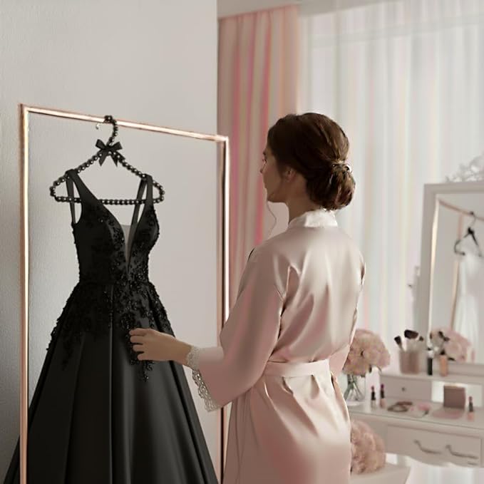 Concepts Premium Heavy Duty Pearl Hangers with Ribbon Trim for Wedding and Engagement Gowns - Slim Design Also Can Be Used for Suits and Shirts (Black, 5 Pack)