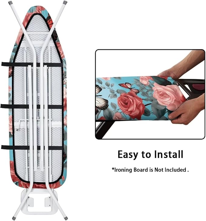 Floral Butterfly Ironing Board Pad,Extra Thick Heavy Duty Padded for Standard Boards,Non Stick,Scorch and Stain Resistant Home Ironing Board Accessory